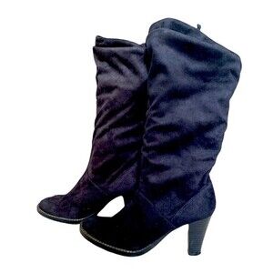 No Boundaries Annette Women's Slouchy Dress Boots Heel Sz  7.5 Black Faux Suede